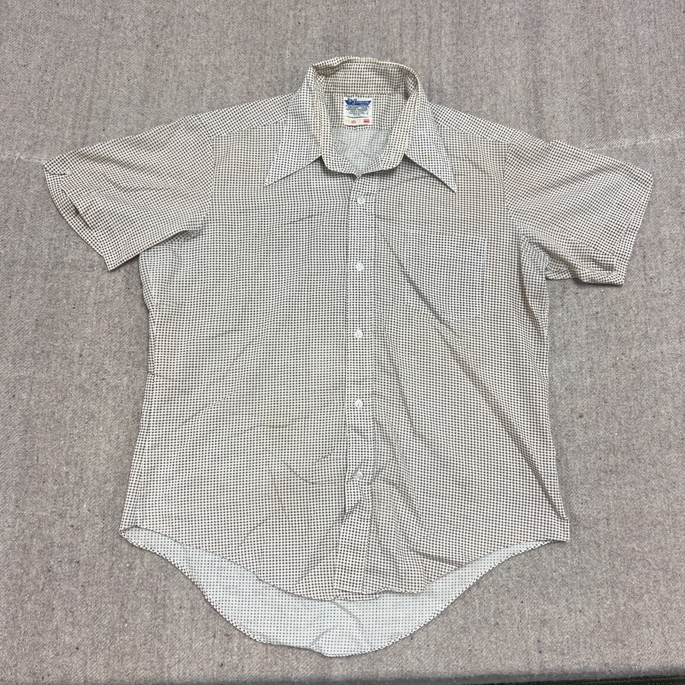 Vintage Samson Button Up Shirt Mens Large Brown 1970s Short Sleeve Striped